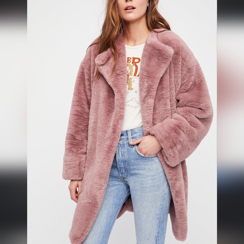 Paper Crane Pink Faux Fur Coat